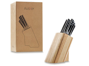 De roestvrijstalen messenset met blok 